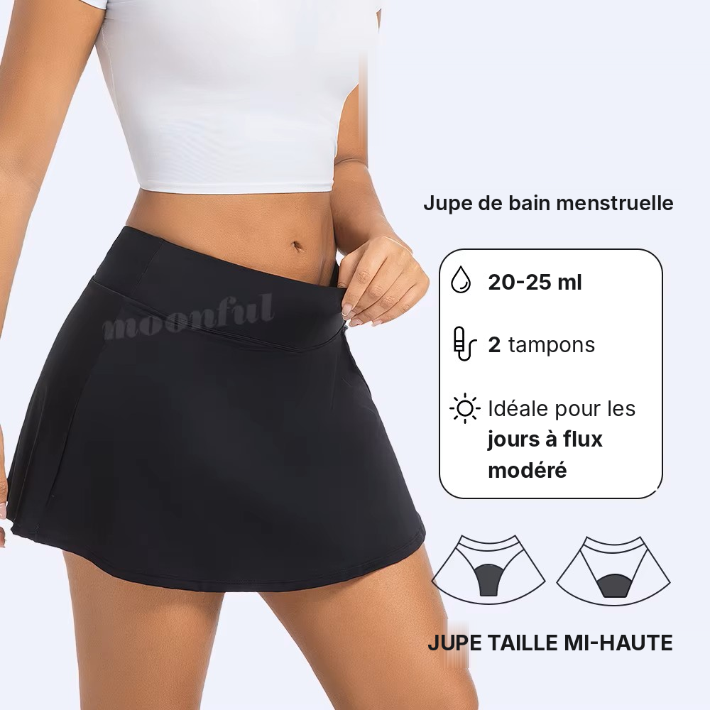 Jupe de bain menstruelle flux modéré à abondant – Noir