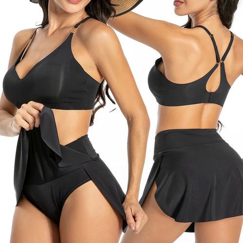 Jupe de bain menstruelle noire avec culotte intégrée, vue principale