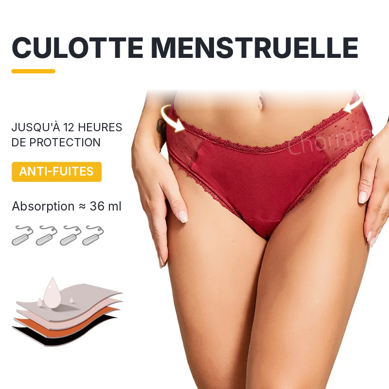 Culotte menstruelle en dentelle rouge MIMICULOTTE, 4 couches de protection anti-fuites