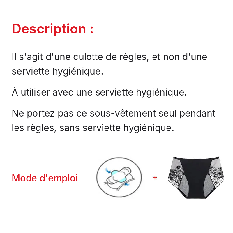 Culotte de règles en coton et dentelle florale – À porter avec une serviette